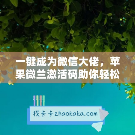 一键成为微信大佬，苹果微兰激活码助你轻松添加好友！