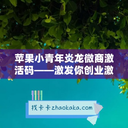 苹果小青年炎龙微商激活码——激发你创业激情的利器