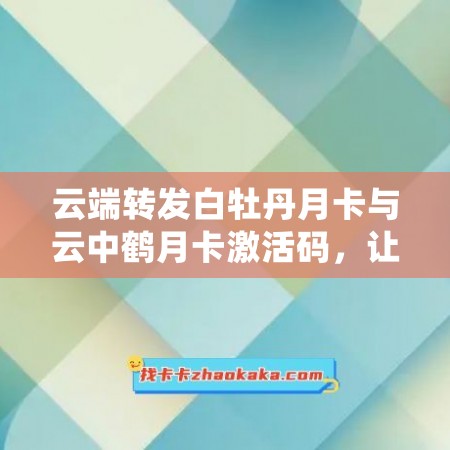 云端转发白牡丹月卡与云中鹤月卡激活码，让你畅享无限网络世界！