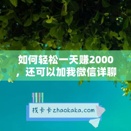 如何轻松一天赚2000，还可以加我微信详聊