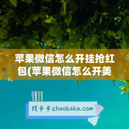 苹果微信怎么开挂抢红包(苹果微信怎么开美颜)