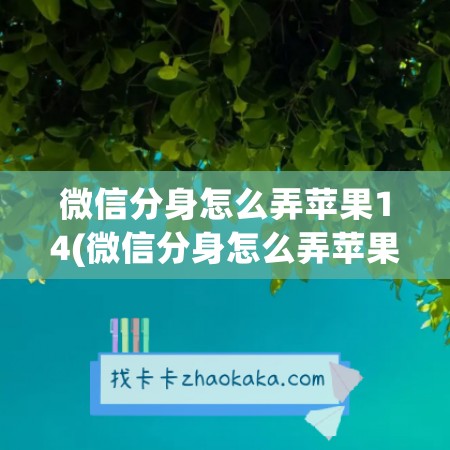 微信分身怎么弄苹果14(微信分身怎么弄苹果平板)