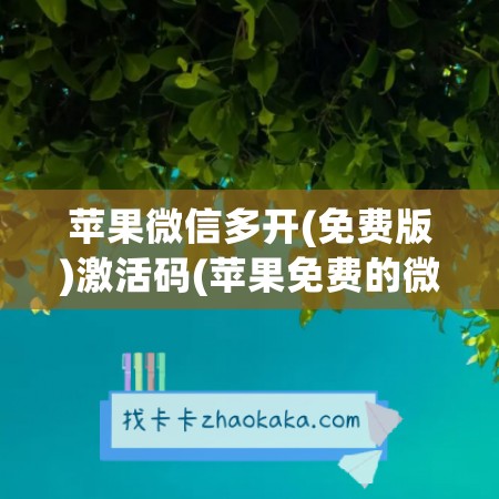 苹果微信多开(免费版)激活码(苹果免费的微信多开)